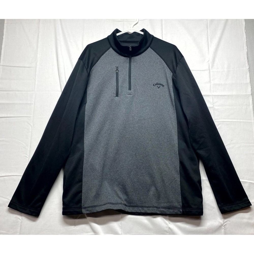 Callaway Jacket Mens XL Black Gray Fleece Lined Raglan Sleeve 1/4 Zip Mock Neck